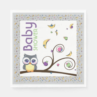 Serviette En Papier Hibou Gris Fête de Bébé Unisexe Lune Étoile