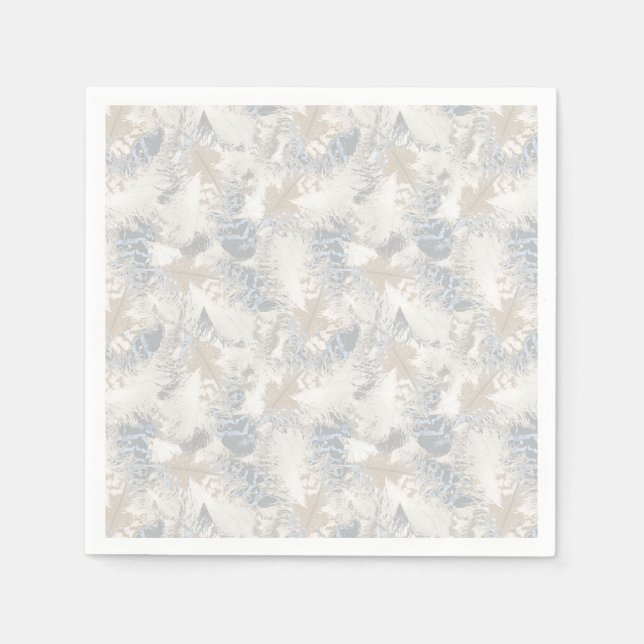 Serviette En Papier hibou Plumes, gris, beige et bleu, oiseau, léger, (Devant)