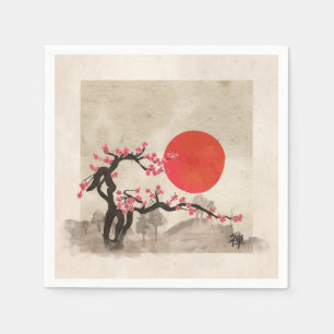 Serviette En Papier Hiéroglyphe de zen de paysage de fleur de Sakura