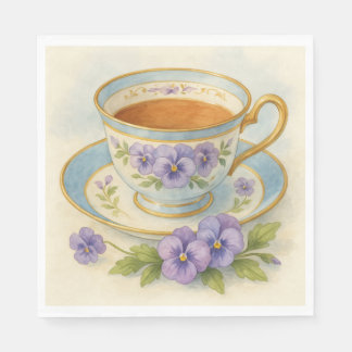 Serviette En Papier High Tea Napkins | Vintage China Teacup & Pansy Fl