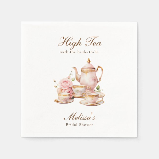Serviette En Papier High Tea Pastel Gold Bridal Shower (Devant)