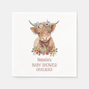 Serviette En Papier Highland Cow aquarelle Baby shower Design mignon
