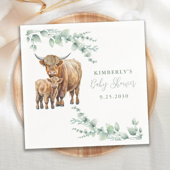 Serviette En Papier Highland Cow Green Baby shower d'animaux de ferme (Créateur téléchargé)