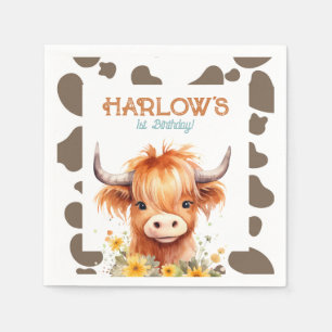 Serviette En Papier Highland Cow Ma première fête d'anniversaire de ro