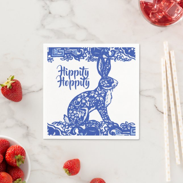 Serviette En Papier Hippie Bunny Lapin Lapin Blue Willow Pâques (En situation)