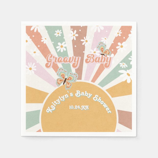 Serviette En Papier Hippie Super bébé Retro 70sSunshine Daisies (Devant)