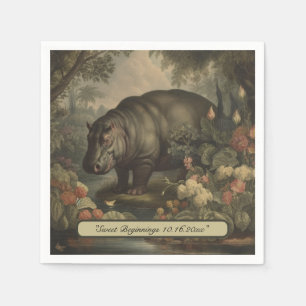 Serviette En Papier Hippo botanique vintage, personnalisable