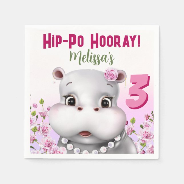 Serviette En Papier Hippo dans des perles Fille rose florale Anniversa (Devant)