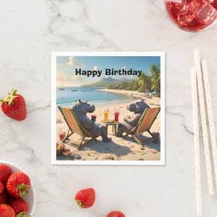 Serviette En Papier Hippo Hour : Cocktails au bord de la plage et bons