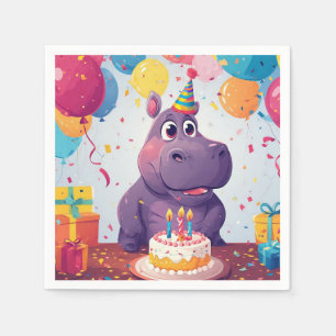 Serviette En Papier Hippopotame adorable célébrant son anniversaire av