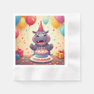 Serviette En Papier Hippopotame adorable célébrant son anniversaire av