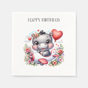 Serviette En Papier Hippopotame mignon dans un avion en forme de cœur