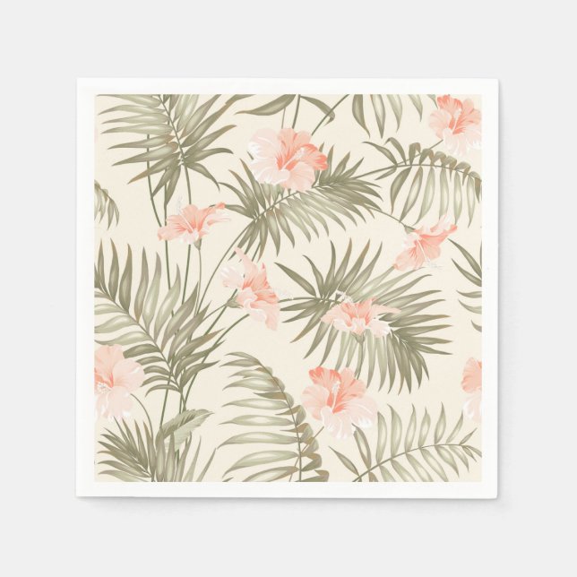 Serviette En Papier Hisbiscus Tropical Palm Tree Motif (Devant)