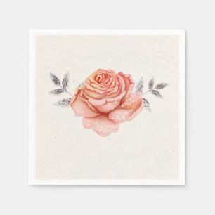 Serviette En Papier Histoire de fée Pêche Paillettes Roses Feuilles Ba