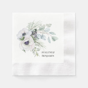 Serviette En Papier Hiver Anémonique Floral main peint Mariage