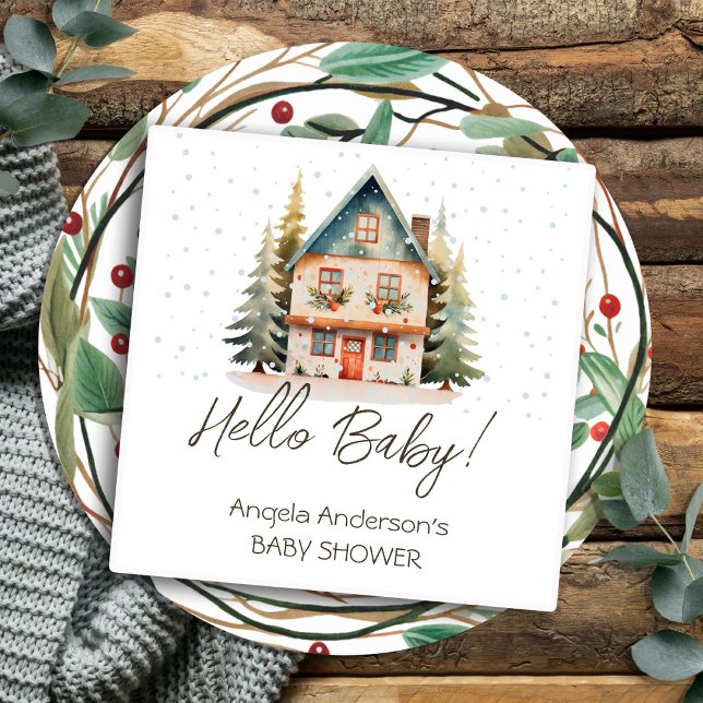 Serviette En Papier Hiver Bonjour Bébé Noël Cottage Baby shower (Créateur téléchargé)