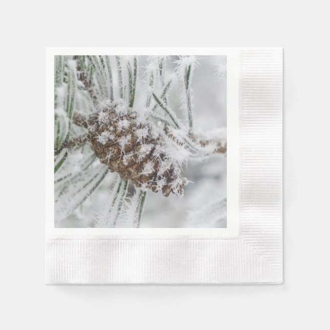 Serviette En Papier Hiver, Cône de pin, Flocons de neige (Devant)