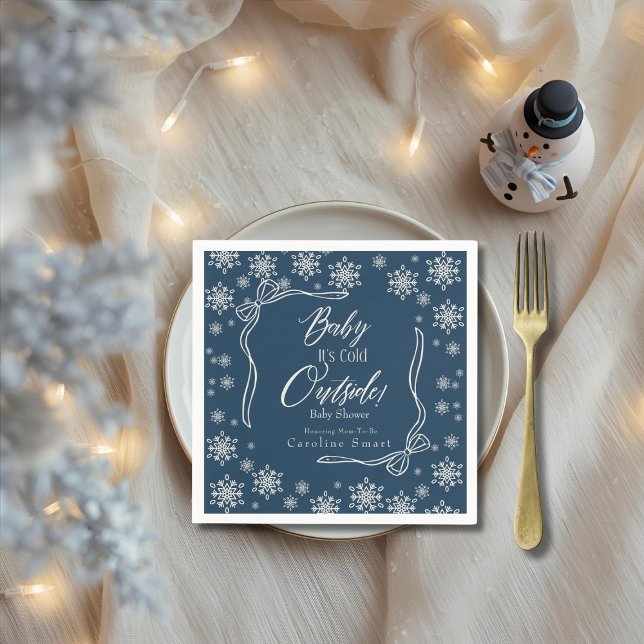 Serviette En Papier Hiver Coquette Bleu Bébé il fait froid Papier Napk (Winter Coquette Blue Baby it's cold Paper Napkin)