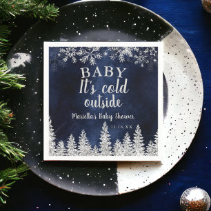 Serviette En Papier Hiver Noël argent pin neige baby shower marine
