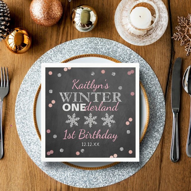 Serviette En Papier Hiver ONE derland Chalkboard 1er anniversaire (Créateur téléchargé)