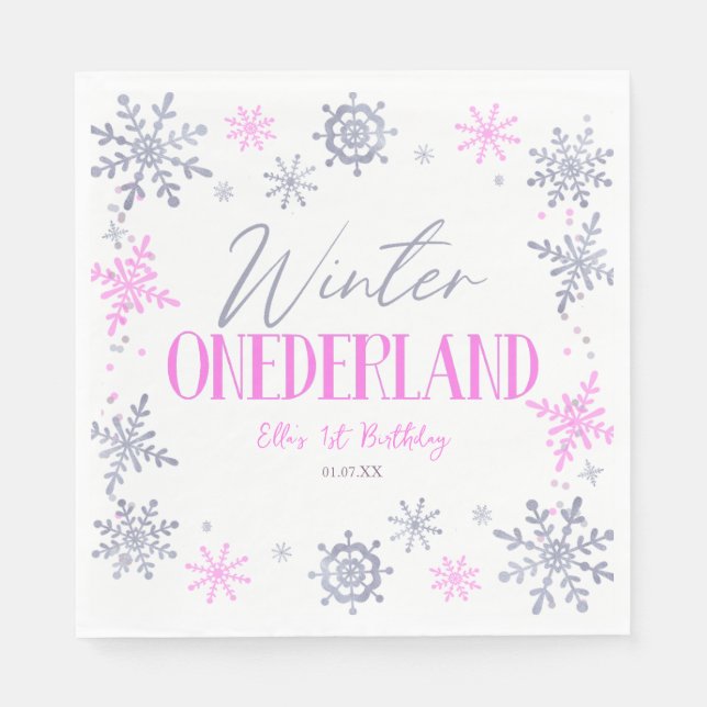 Serviette En Papier Hiver ONE derland Flocon de neige 1er anniversaire (Devant)
