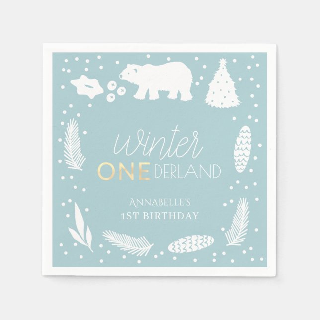 Serviette En Papier Hiver ONE derland Ours polaire Bleu 1er anniversai (Devant)