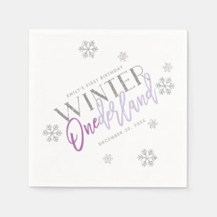 Serviette En Papier Hiver ONEderland Parties scintillant d'argent viol
