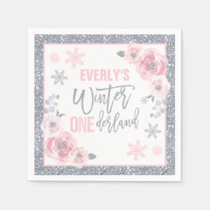 Serviette En Papier Hiver ONEderland Pink and Silver Birthday Party