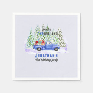 Serviette En Papier Hiver Onederland Premier anniversaire bleu camion 