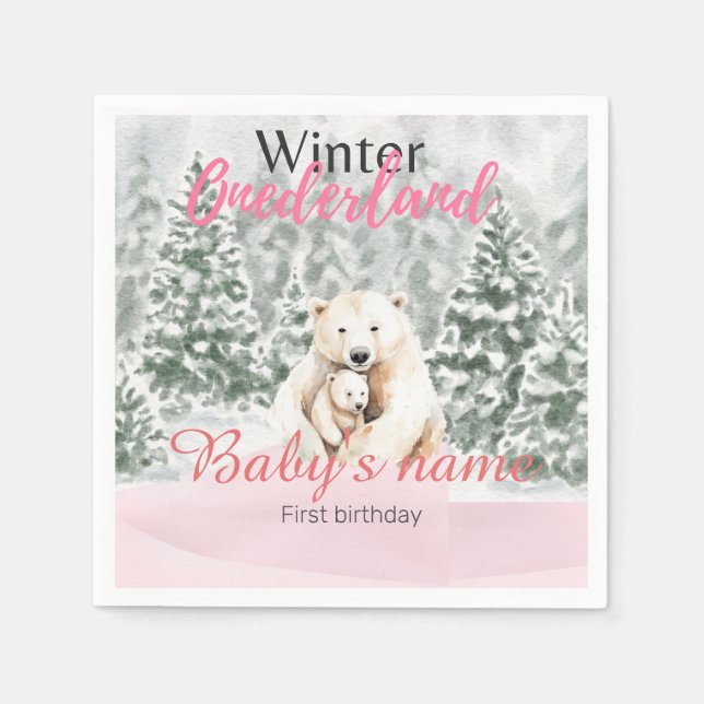 Serviette En Papier Hiver Onederland Premier anniversaire Ours Snowy F (Devant)