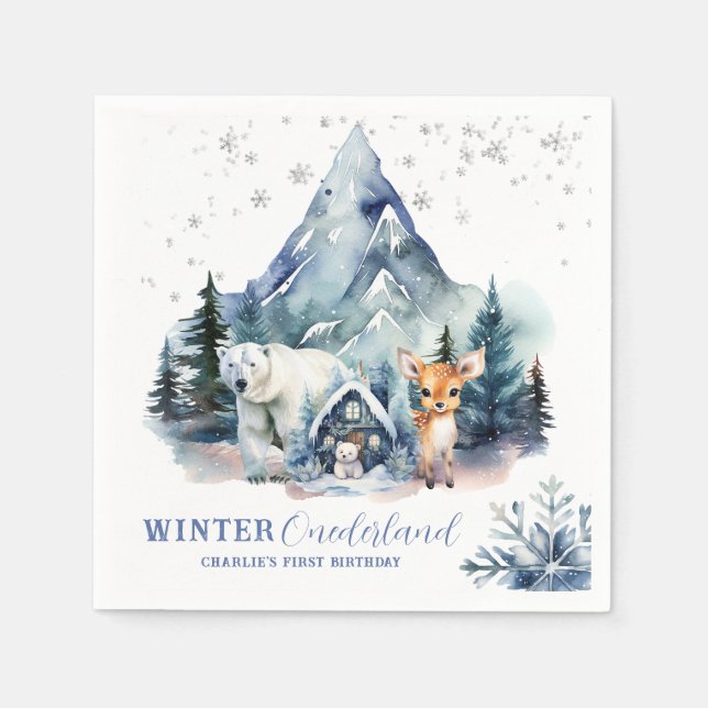 Serviette En Papier Hiver Onederland Whimsical Woodland 1er anniversai (Devant)