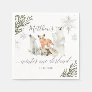 Serviette En Papier Hiver Onederland Woodland Animal Birthday Paper