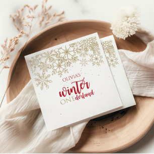 Serviette En Papier Hiver ONEdernald Red and Gold Snowflake Anniversai