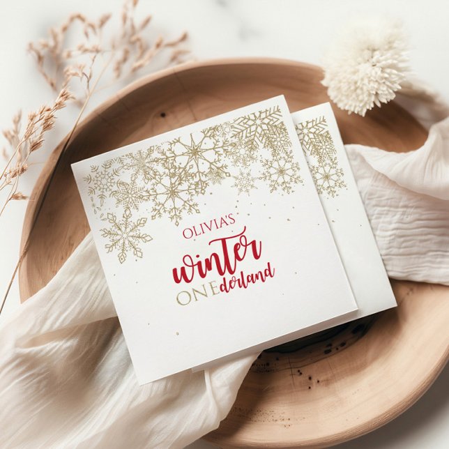 Serviette En Papier Hiver ONEdernald Red and Gold Snowflake Anniversai (Créateur téléchargé)
