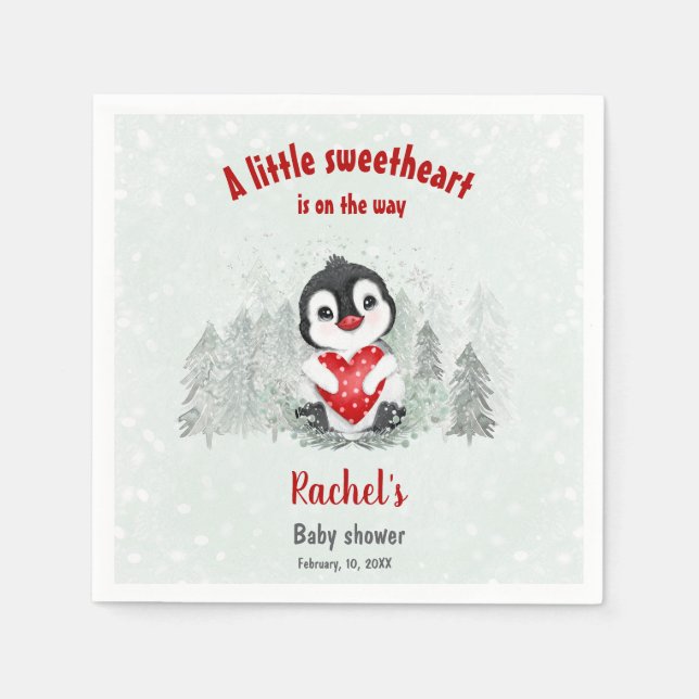 Serviette En Papier Hiver Penguin Valentines Baby shower garçon (Devant)