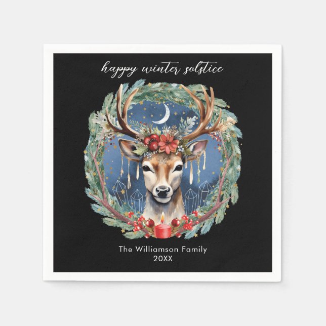 Serviette En Papier Hiver Solstice vacances Deer Wreath Yule Noël (Devant)