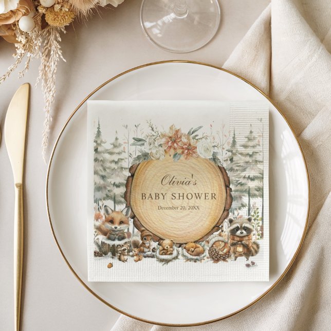 Serviette En Papier Hiver Wonderland Baby shower des animaux de bois (Créateur téléchargé)