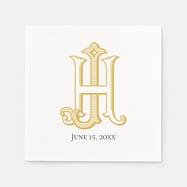 Serviette En Papier HJ Monogram ou JH Monogram Napkins (Devant)