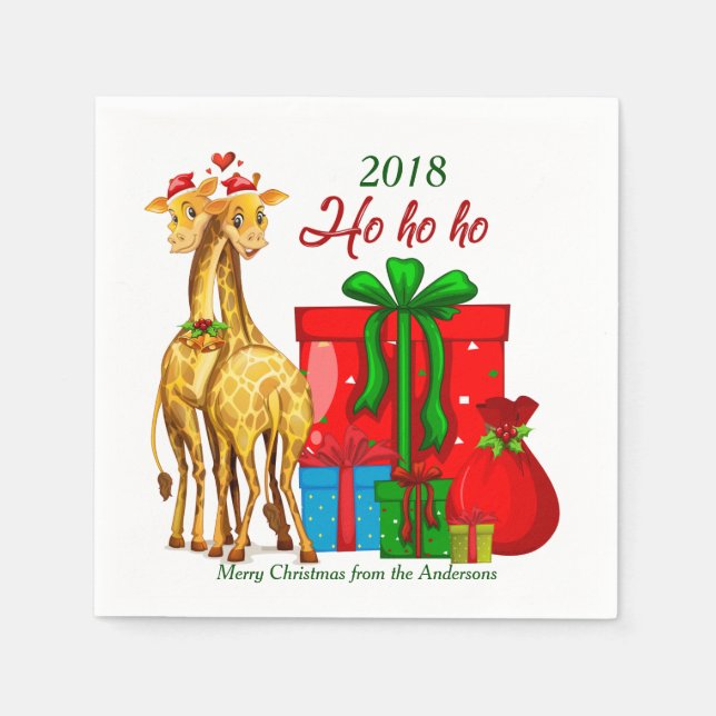 Serviette En Papier Ho Ho Ho Giraffes de Noël (Devant)