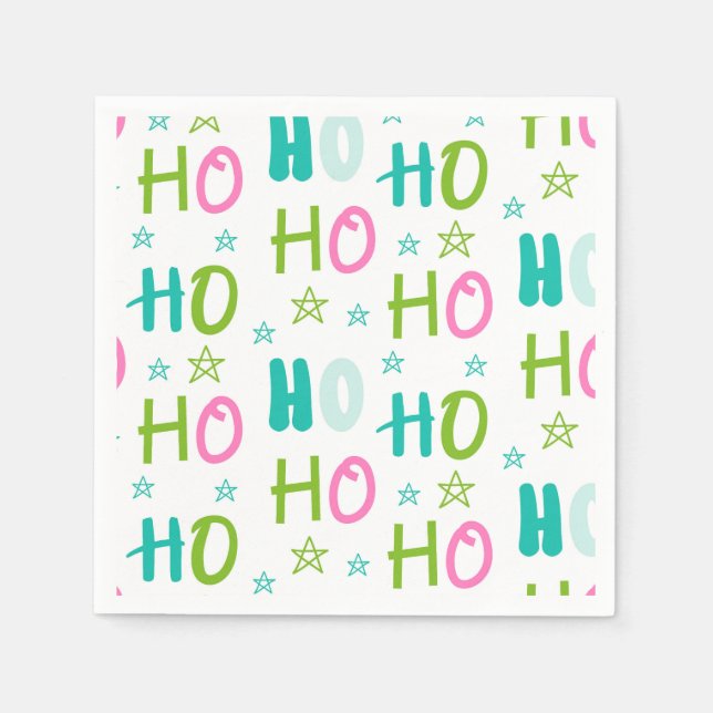 Serviette En Papier Ho Ho Pink Teal Stars Modern Christmas  (Devant)