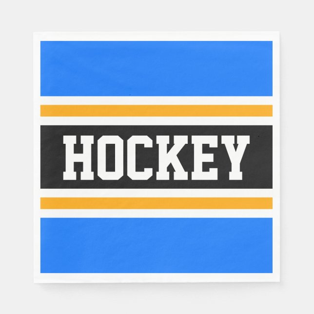 Serviette En Papier HOCKEY Fun Bold Bleu clair Bleu Noir Jaune Stripes (Devant)