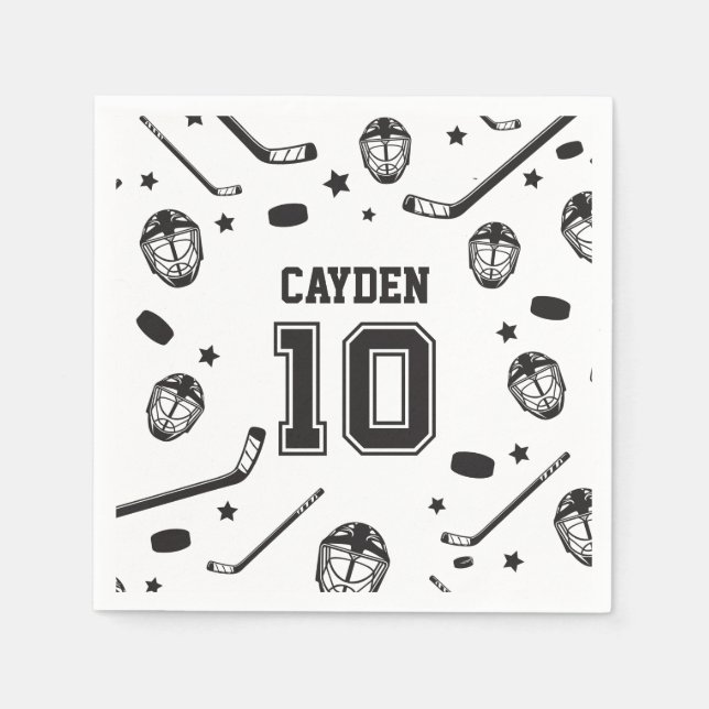 Serviette En Papier Hockey noir et blanc 10e anniversaire (Devant)