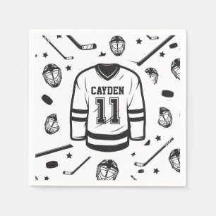 Serviette En Papier Hockey noir et blanc 11e anniversaire