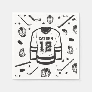 Serviette En Papier Hockey noir et blanc 12e anniversaire