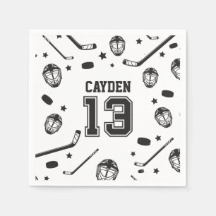 Serviette En Papier Hockey noir et blanc 13e anniversaire