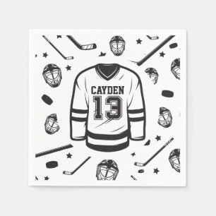 Serviette En Papier Hockey noir et blanc 13e anniversaire
