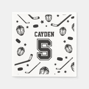 Serviette En Papier Hockey noir et blanc 5e anniversaire