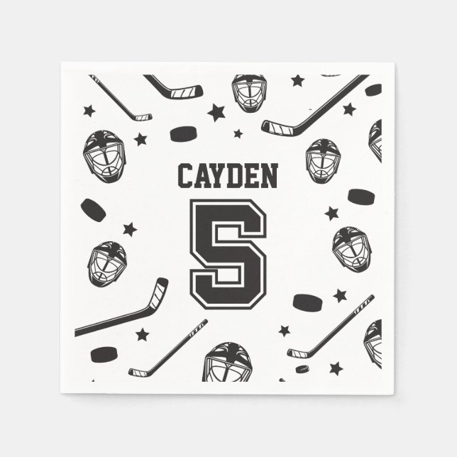 Serviette En Papier Hockey noir et blanc 5e anniversaire (Devant)