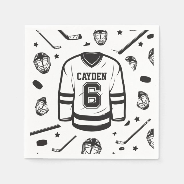 Serviette En Papier Hockey noir et blanc 6e anniversaire (Devant)