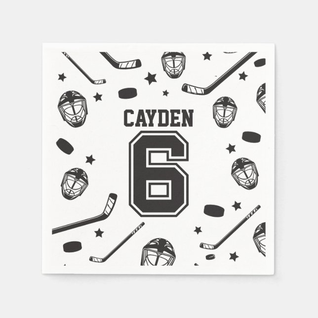 Serviette En Papier Hockey noir et blanc 6e anniversaire (Devant)